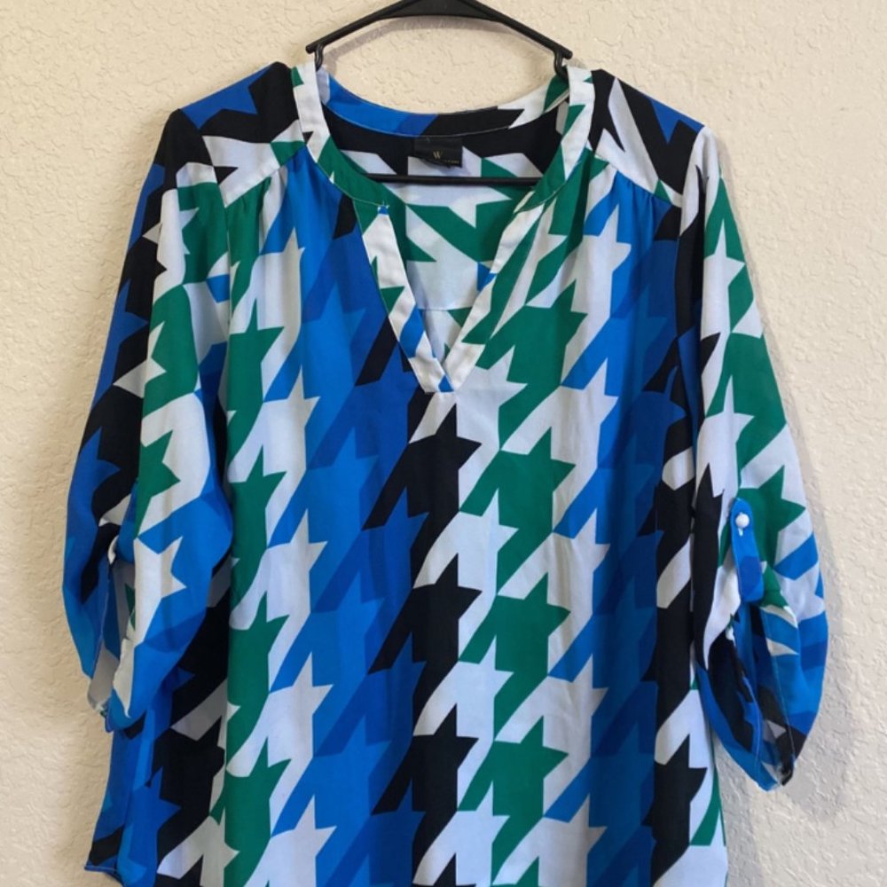 0x - Blue, Green, Black, White Blouse